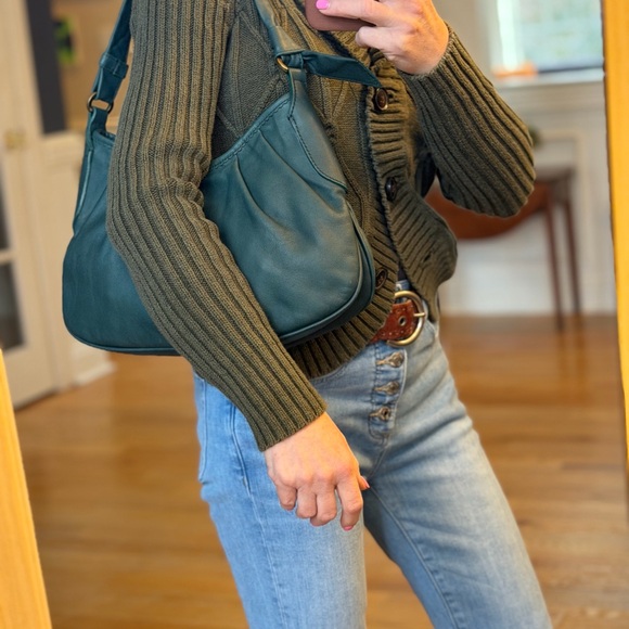 FERCHI Spain Vintage Soft Leather Pleated Hobo Bag: Forest Green (EUC) - Picture 3 of 14